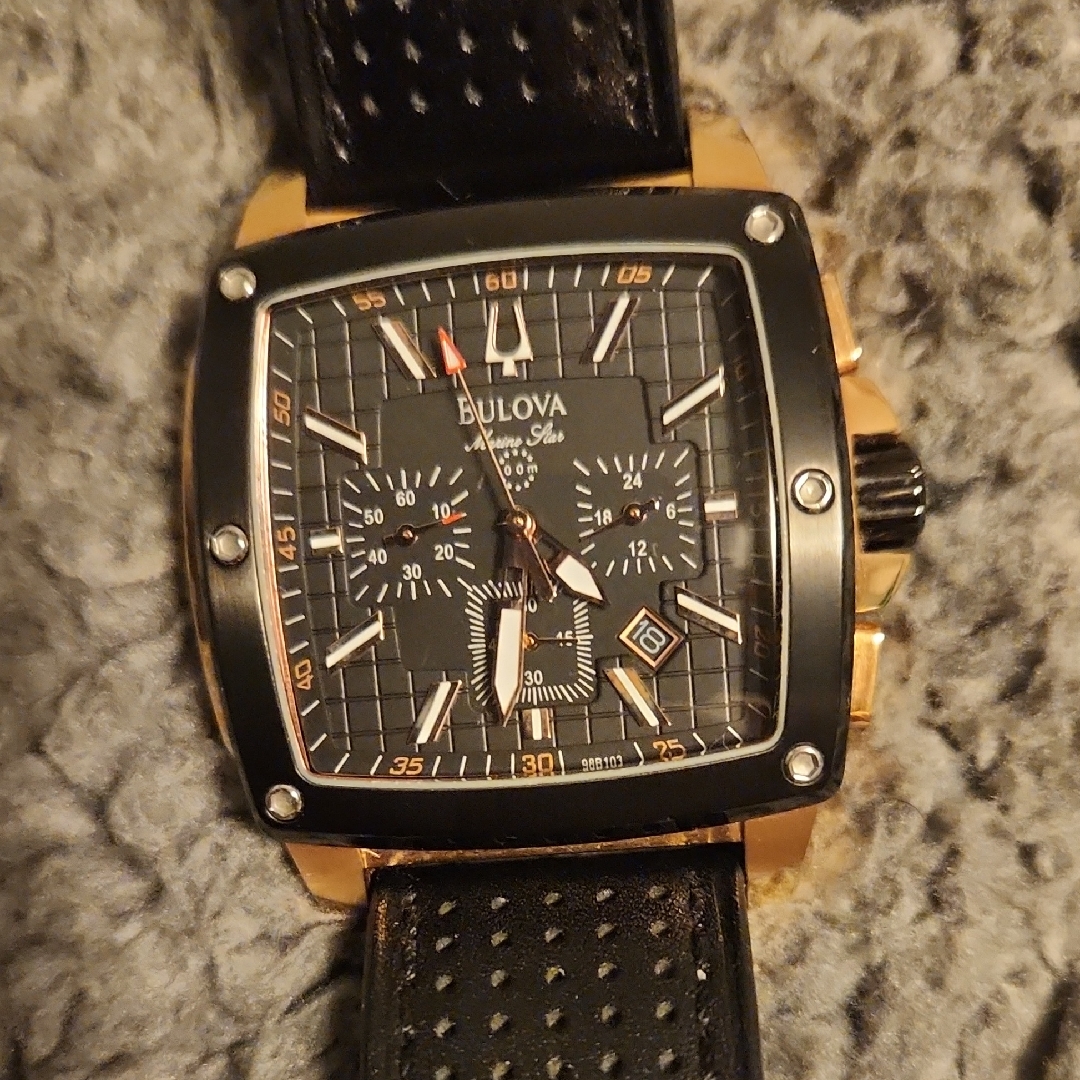 Bulova Black And Gold Square Chronograph Watch